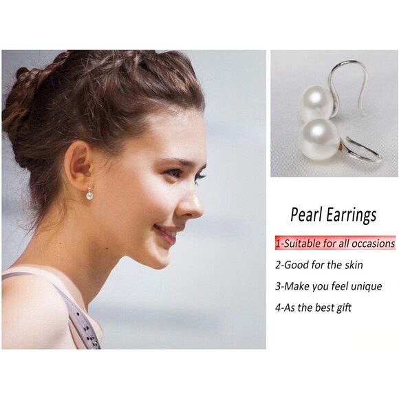 925 Sterling Silver Hoop Handpicked AAA+ Quality 7.5-8mm Dangle Drop Earrings - Picture 4 of 6